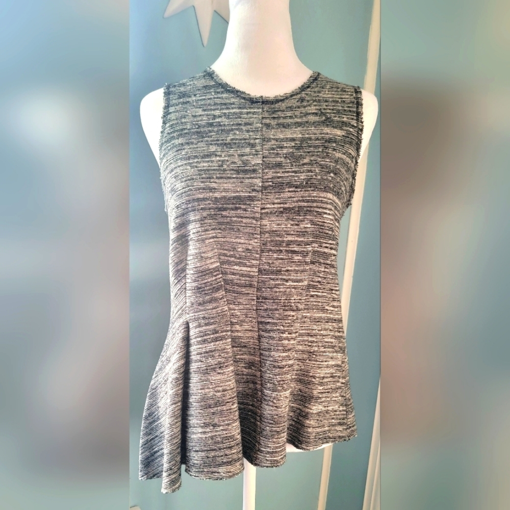RACHEL Rachel Roy Knit Blouse Women's M Black & White Asametric Peplum Sleeveles